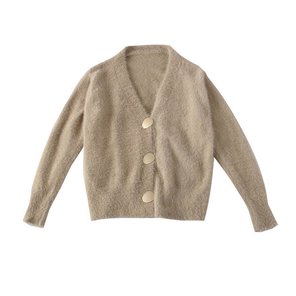 Női kardigán gombokkal és spitz nyakkivágással fehér, fekete, zöld, rózsaszín és bézs színben