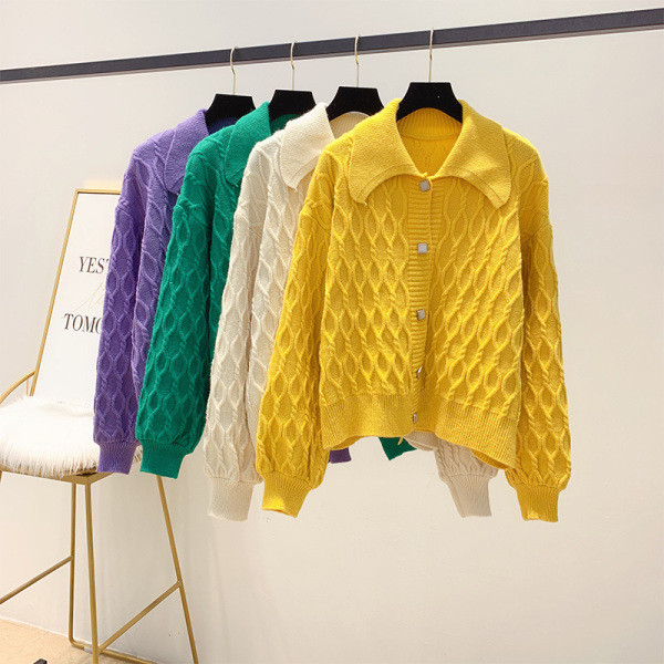 Γυναικεία πλεκτή ζακέτα με κουμπιά και κολάρο σε τέσσερα χρώματα