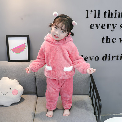 Παιδική πιτζάμα για κορίτσια σε ροζ και γκρι χρώμα με τσέπες και κουκούλα