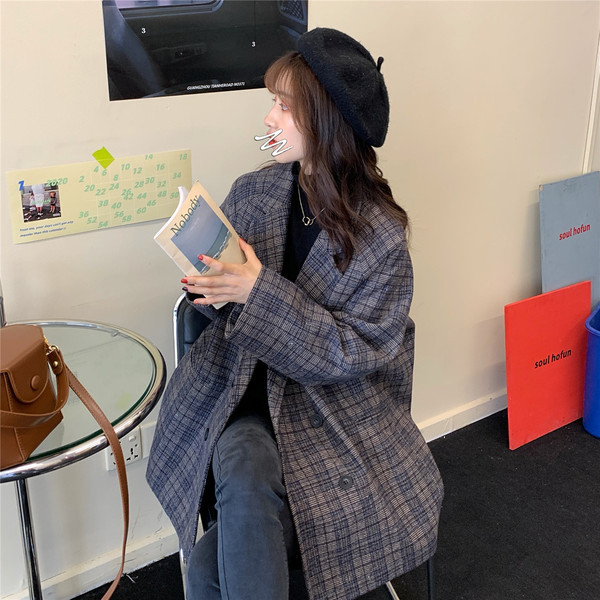 Γυναικείο κομψό καρό παλτό δύο χρώματα