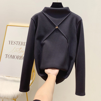 Modern női pulóver alacsony gallérral, fehér, zöld, fekete és barna színekben