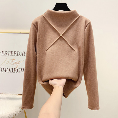 Modern női pulóver alacsony gallérral, fehér, zöld, fekete és barna színekben