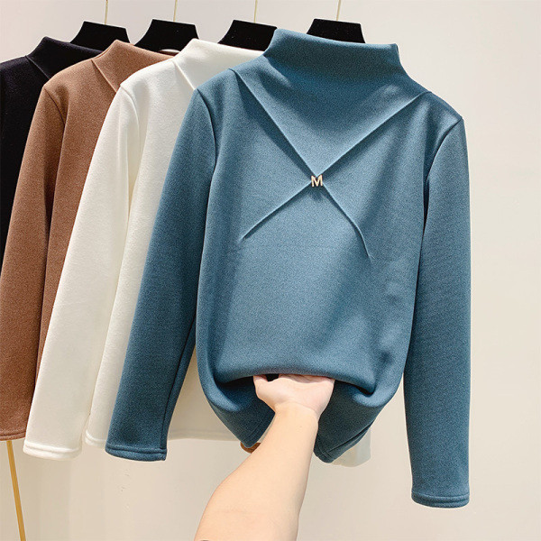 Modern női pulóver alacsony gallérral, fehér, zöld, fekete és barna színekben