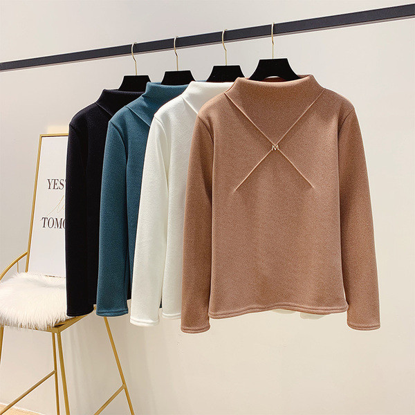 Modern női pulóver alacsony gallérral, fehér, zöld, fekete és barna színekben