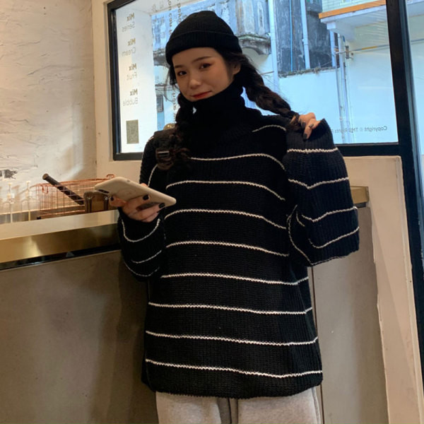 Női alkalmi pulóver széles modell magas gallérral