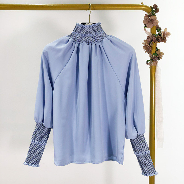 Γυναικεία casual μπλούζα με ελαστικό γιακά σε πράσινο και μπλε χρώμα