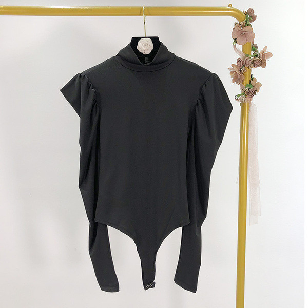 Body de dama modern cu guler polo, argintiu si negru