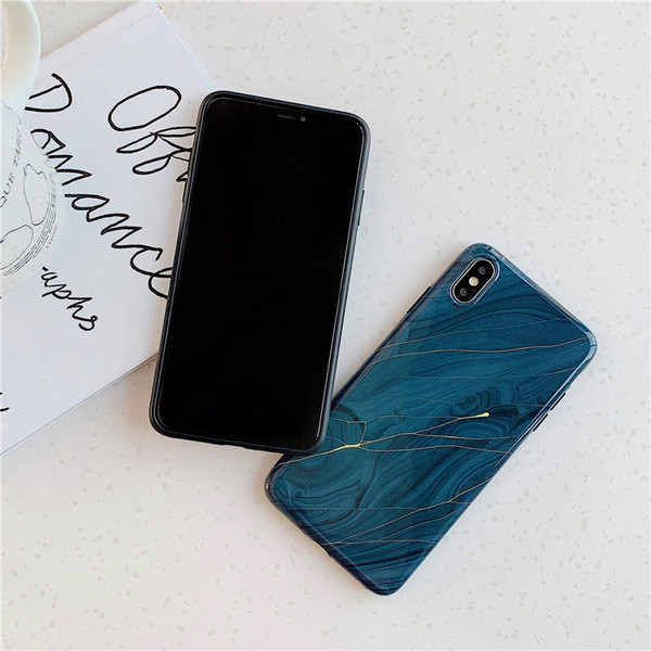 Husa pentru Iphone XS Max cu efect de marmura de culoare albastra