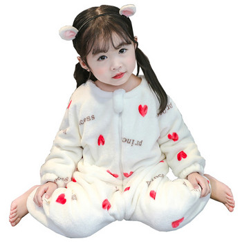 Παιδική χειμωνιάτικη πιτζάμα για κορίτσια σε λευκό και ροζ  χρώμα με φερμουάρ