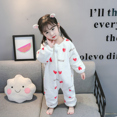 Gyermek téli pizsama lányoknak fehér és rózsaszín színben, cipzárral