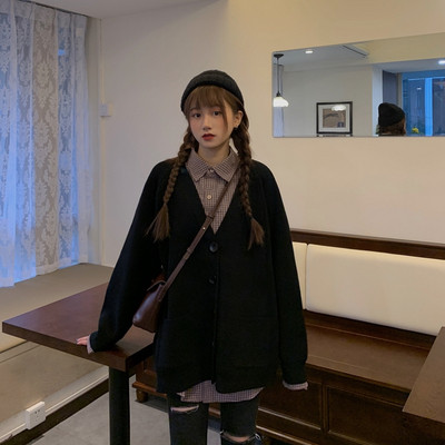 Női modern hosszú kardigán széles modell szürke és fekete színben