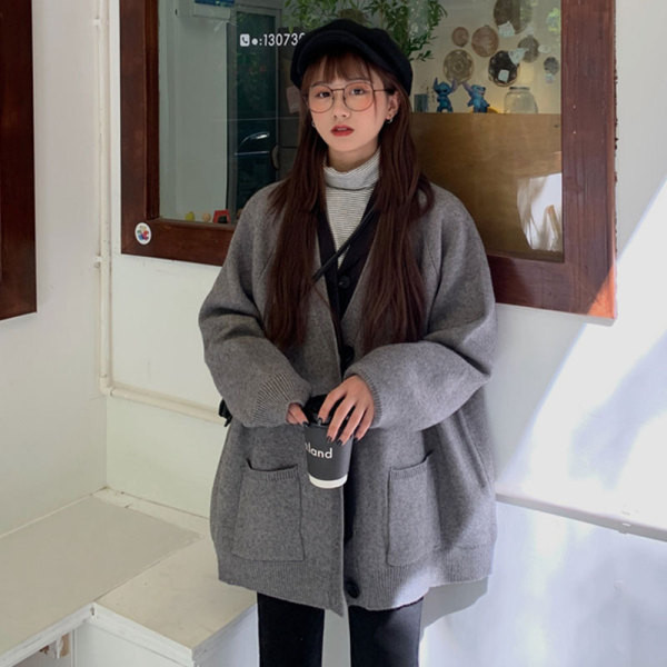 Női modern hosszú kardigán széles modell szürke és fekete színben