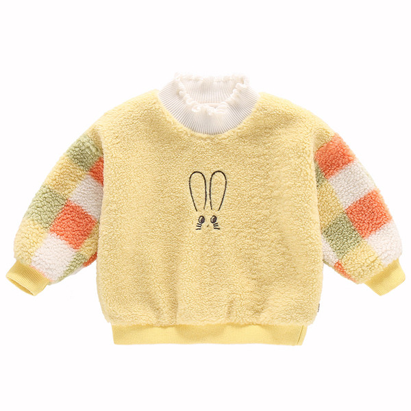 Детски пуловер за момичета в два цвята с бродерия и висока яка