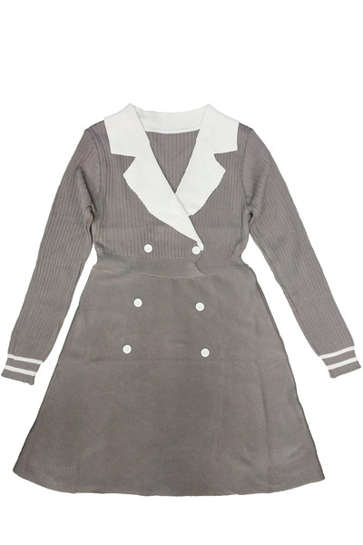 Νέο μοντέλο γυναικείο πλεκτό φόρεμα με κουμπί και ντεκολτέ στο μπεζ, πράσινο και μαύρο χρώμα