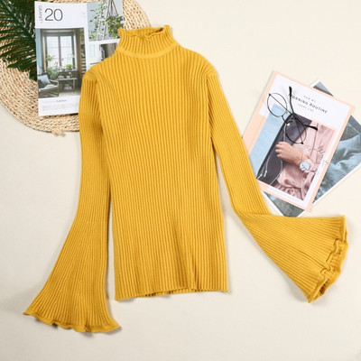 Női kötött pulóver lótusz ujjal és magas gallérral több színben