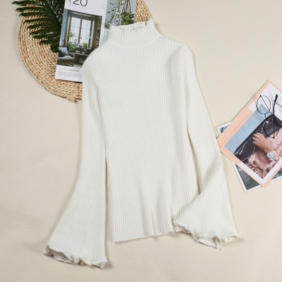 Női kötött pulóver lótusz ujjal és magas gallérral több színben