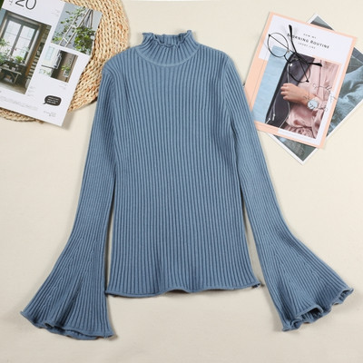 Női kötött pulóver lótusz ujjal és magas gallérral több színben