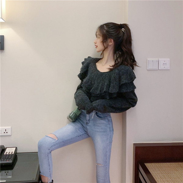 Új modellű női pulóver O-nyakkal, szürke színben