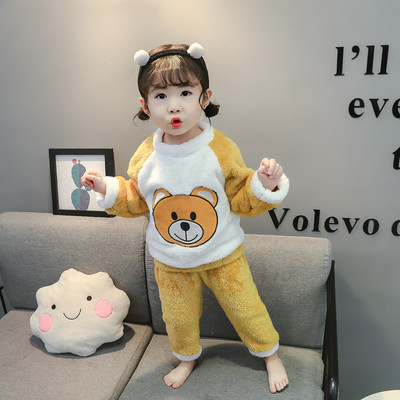 Téli gyerek pizsama lányoknak rózsaszín és sárga színben, hímzéssel