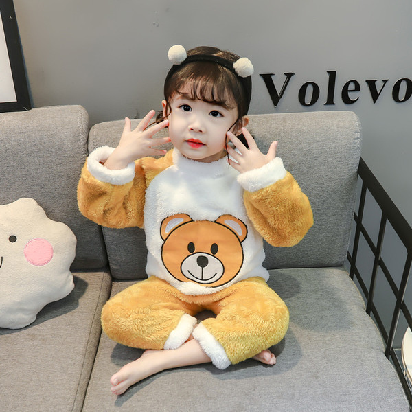 Téli gyerek pizsama lányoknak rózsaszín és sárga színben, hímzéssel