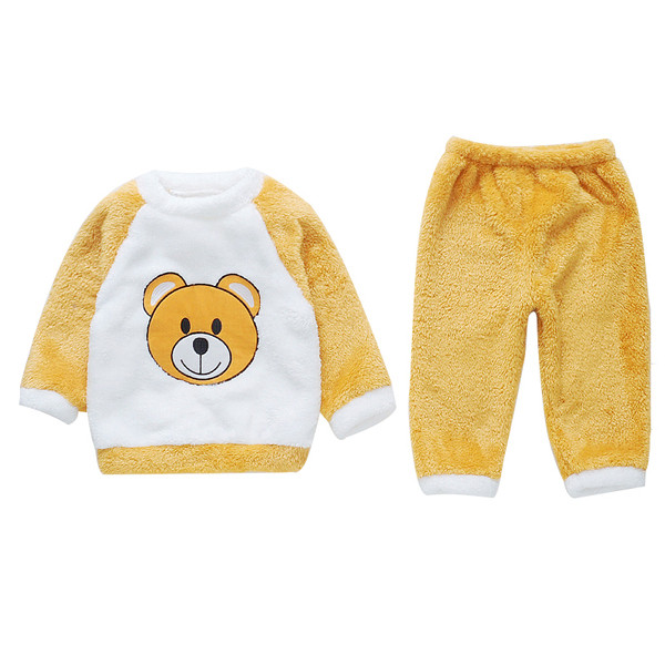 Téli gyerek pizsama lányoknak rózsaszín és sárga színben, hímzéssel