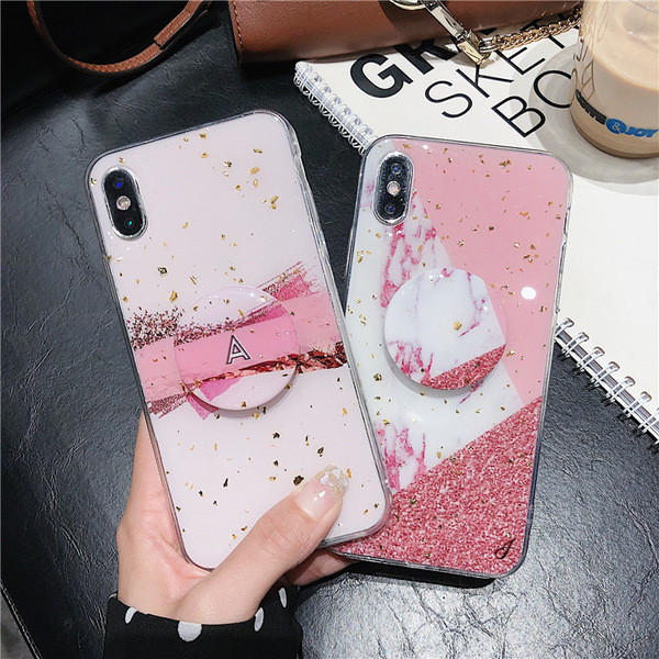 Θήκη σιλικόνης με  Glitter + ροζ δακτύλιο για Iphone X / XS - δύο μοντέλα
