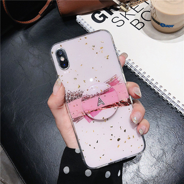 Θήκη σιλικόνης με  Glitter + ροζ δακτύλιο για Iphone X / XS - δύο μοντέλα
