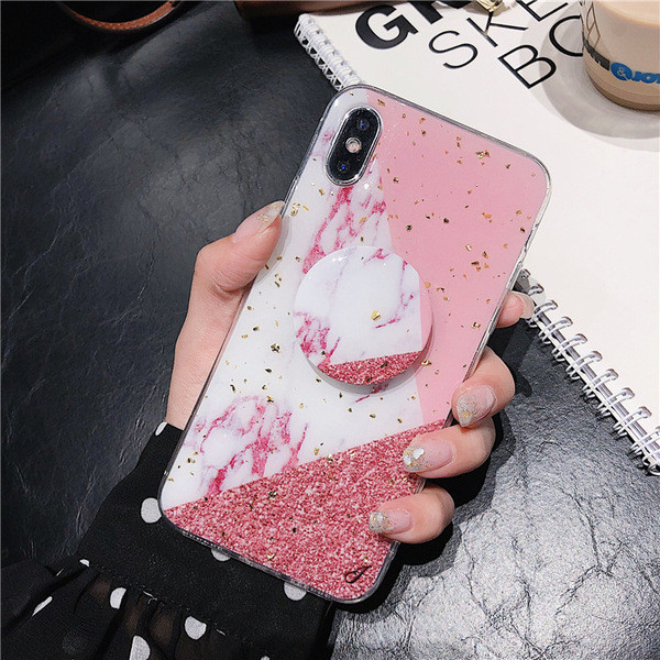 Θήκη σιλικόνης με  Glitter + ροζ δακτύλιο για Iphone X / XS - δύο μοντέλα