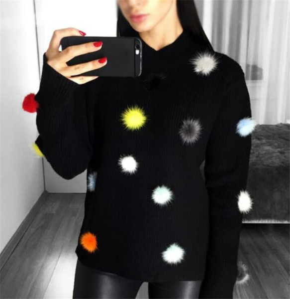 Μοντέρνο χειμερινό γυναικείο πουλόβερ σε μαύρο χρώμα