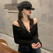 Γυναικεία μπλούζα με μακρύ μανίκι με ιμάντες ώμου δαντέλας