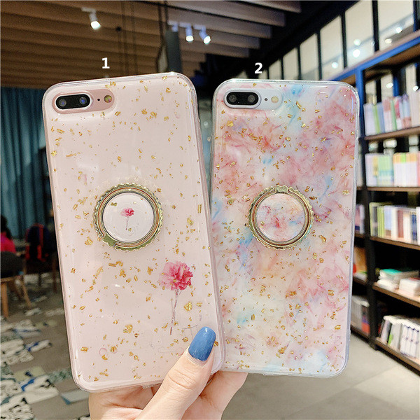 Силиконов калъф с лъскави златни частици +пръстен за Iphone 7 Plus / 8 Plus - два модела