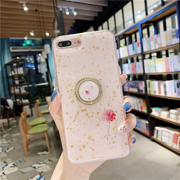 Силиконов калъф с лъскави златни частици +пръстен за Iphone 7 Plus / 8 Plus - два модела