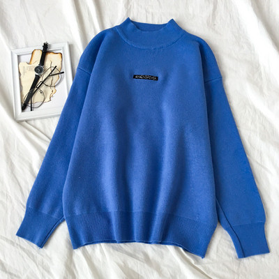 Alkalmi női pulóver felirattal, magas gallérral három színben