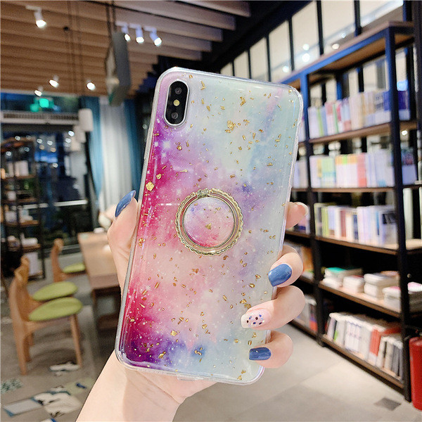 Színes szilikon tok fényes arany részecskékkel + gyűrű Iphone X / XS-hez - két modell