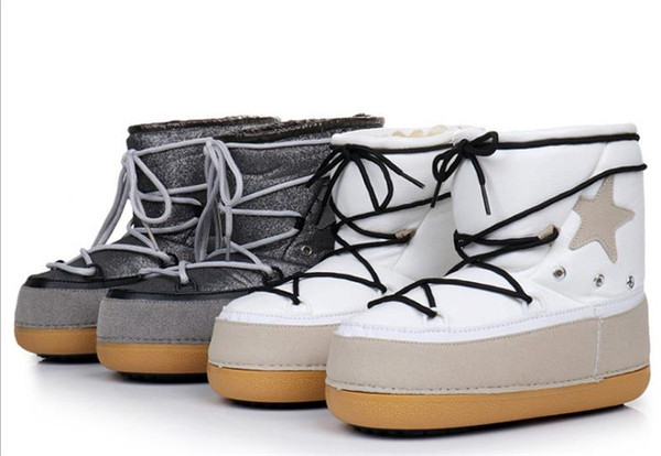 Șorțuri de iarnă de damă cu talpă înaltă și căptușeală moale în alb și gri