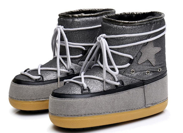 Șorțuri de iarnă de damă cu talpă înaltă și căptușeală moale în alb și gri