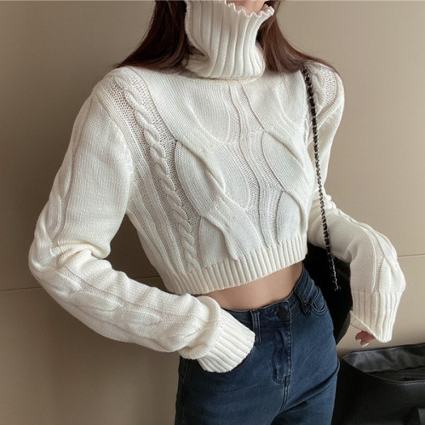 Modern rövid pulóver pólógallérral és hosszú ujjal