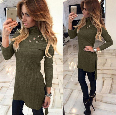 Női blúz hosszú, aszimmetrikus modell magas pólógallérral, több színben