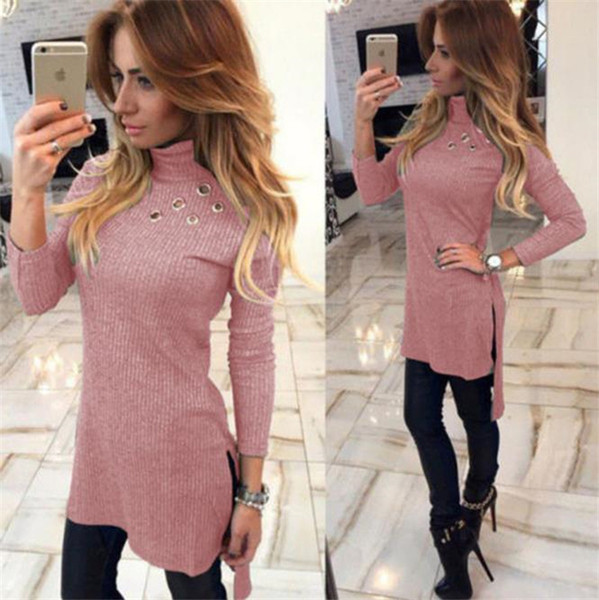 Női blúz hosszú, aszimmetrikus modell magas pólógallérral, több színben