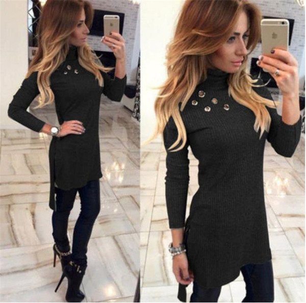 Női blúz hosszú, aszimmetrikus modell magas pólógallérral, több színben