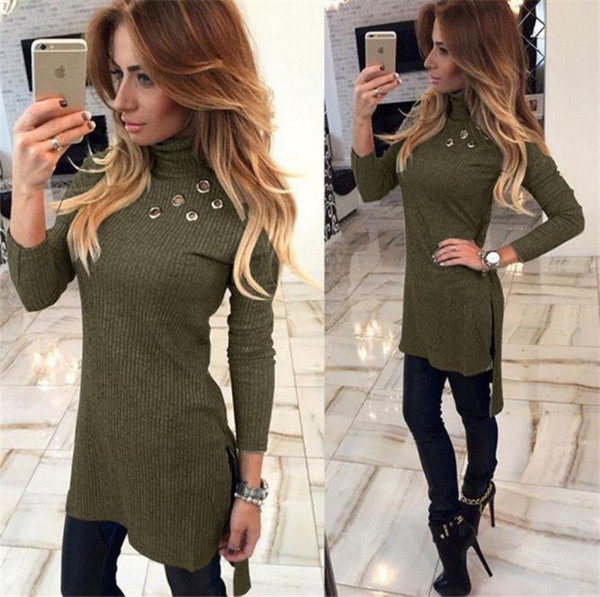 Női blúz hosszú, aszimmetrikus modell magas pólógallérral, több színben