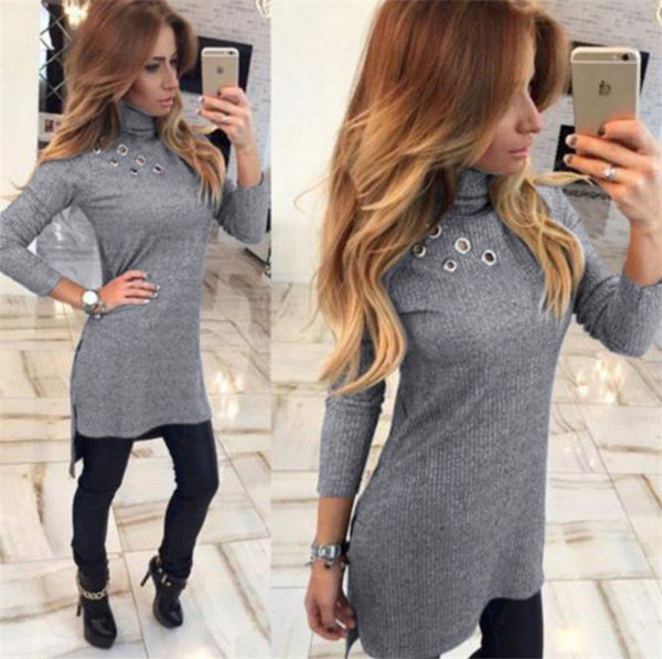 Női blúz hosszú, aszimmetrikus modell magas pólógallérral, több színben