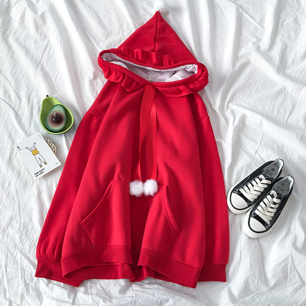 Καθημερινό γυναικείο πουλόβερ σε κόκκινο και κίτρινο χρώμα  με τσέπη και κορδόνια