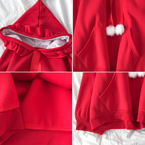 Καθημερινό γυναικείο πουλόβερ σε κόκκινο και κίτρινο χρώμα  με τσέπη και κορδόνια