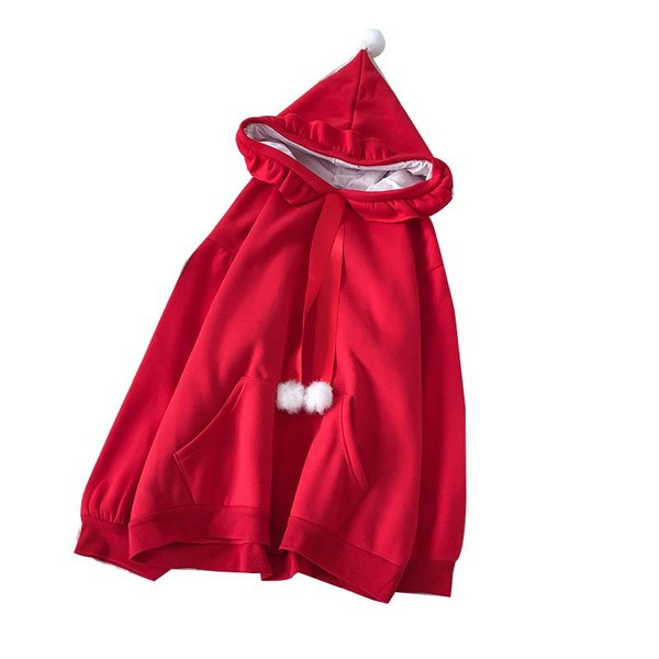 Καθημερινό γυναικείο πουλόβερ σε κόκκινο και κίτρινο χρώμα  με τσέπη και κορδόνια