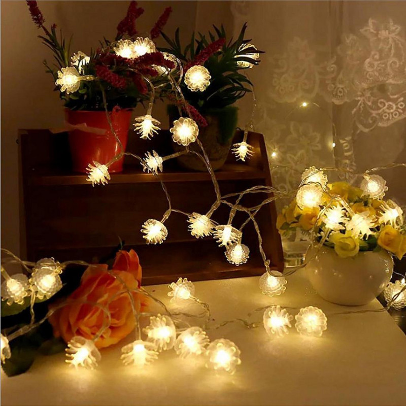 Коледни LED лампички във формата на шишарки с дължина 3 метра в два цвята с бяла и многоцветна светлина
