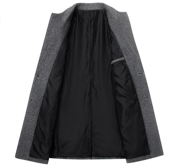 Modern férfi kabát szürke, fekete és bordó gombokkal