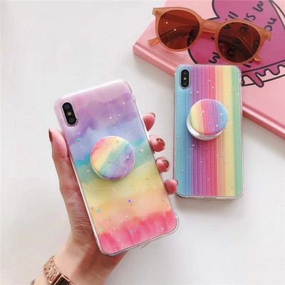 Husa Rainbow multicolora + inel pentru Iphone X / XS - doua modele