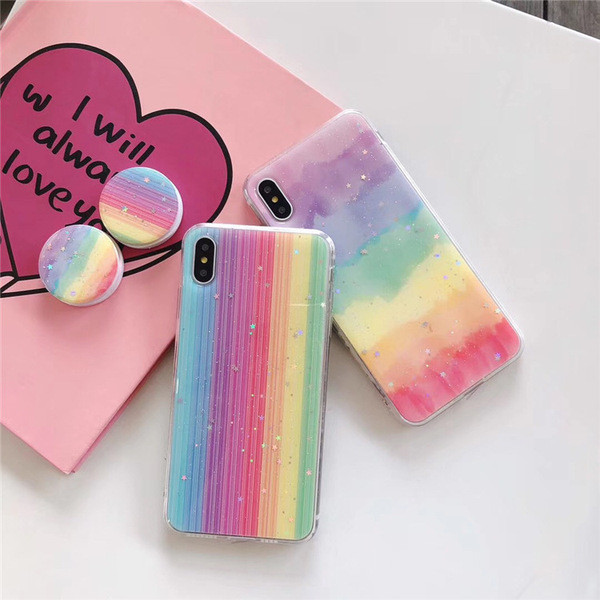 Többszínű Rainbow tok + gyűrű Iphone X / XS-hez - két modell