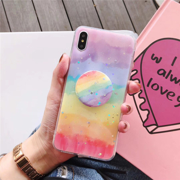 Többszínű Rainbow tok + gyűrű Iphone X / XS-hez - két modell